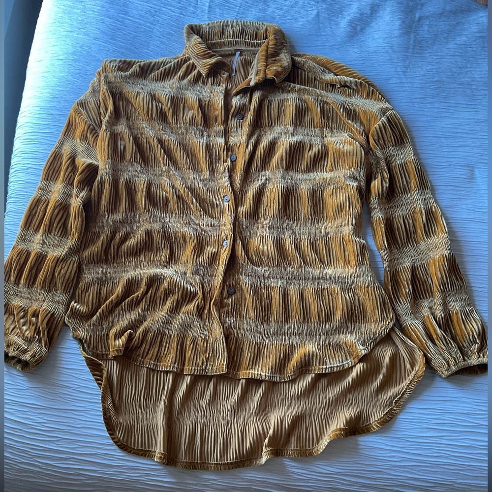 Free People Velvet Oversized Button Up